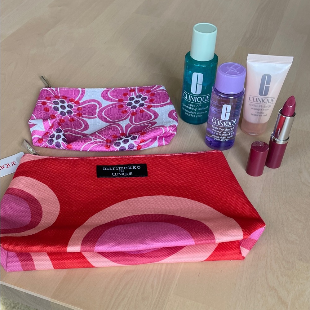 NIP Clinique Lipstick, Travel Items with Marimekko Cosmetic Bag